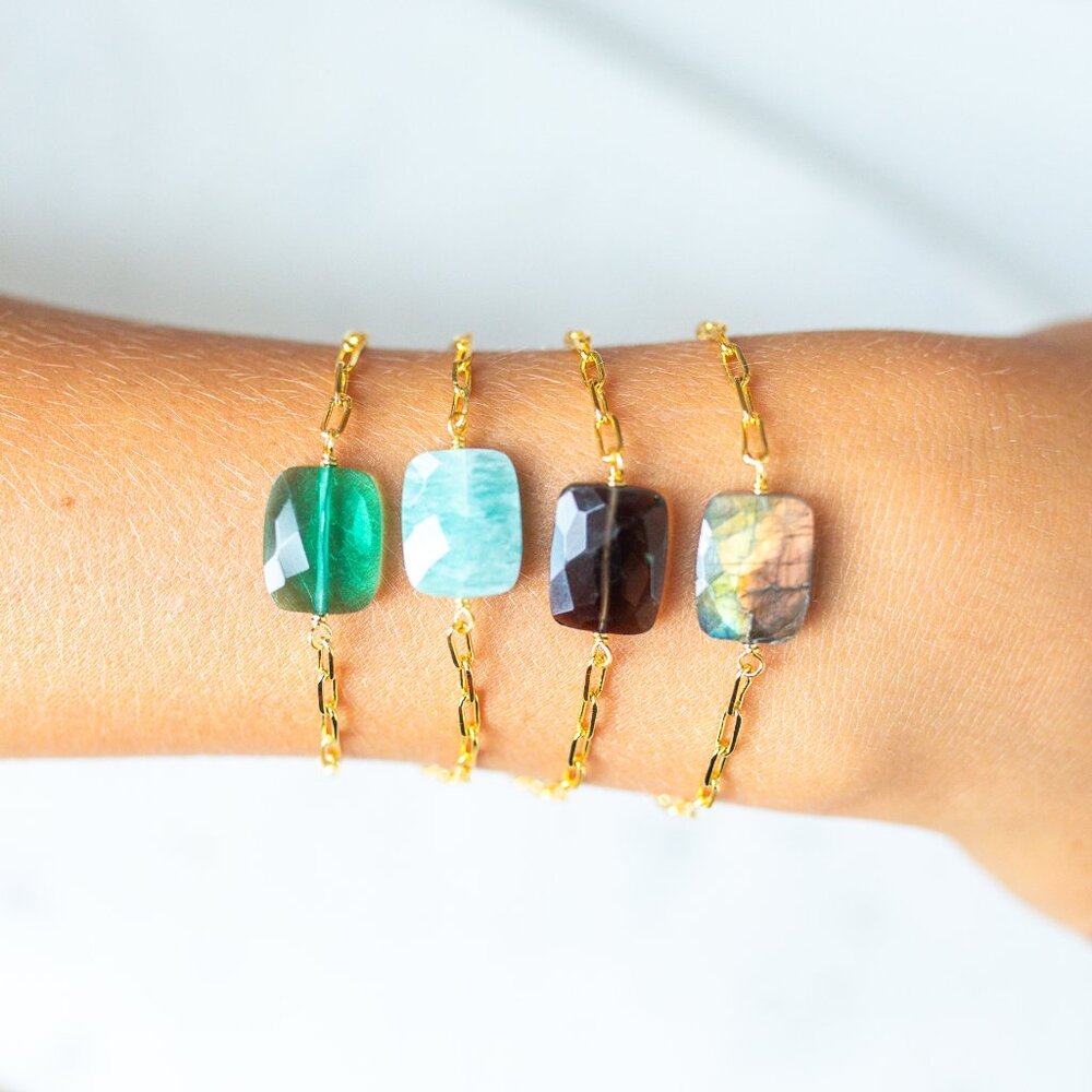 Gorgeous Amazonite Gemstone Bracelet Gold paperclip chain PRETTY Bracelet gift